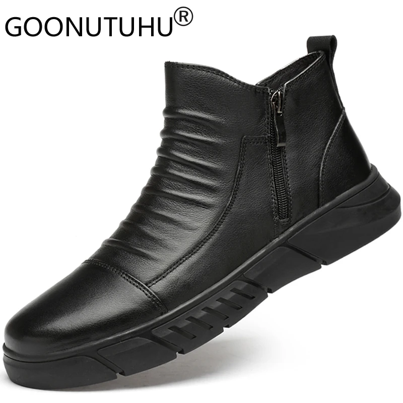 Мужские зимние ботинки до щиколотки повседневные из натуральной кожи армейские