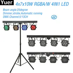 4 шт./партия, цветной музыкальный Par Light Kit, 4X7X10 Вт, RGBA/Вт, 4в1, Светодиодный прожектор для сцены DMX512, набор для свадебной вечеринки клуба