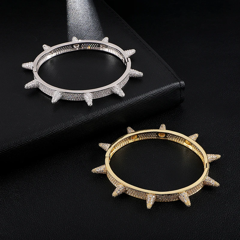 US7 Iced Out Bling кубический циркон золото серебро браслеты с заклепками браслеты с шипами подарки для мужчин женщин хип-хоп ювелирные изделия