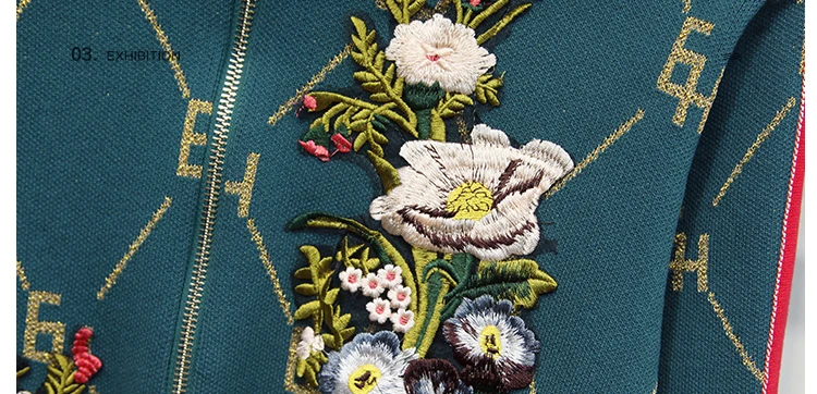 10.10  High quality Autumn Women embroidery flower contrast color knitted cardigan sweaters coat casual pants Two piece set