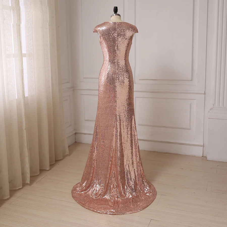 Jiayigong Sexy Sequin Bridesmaid Dresses Cap Sleeve Cheap Mermaid Wedding Party Dress Burgundy Bridesmaids Gowns