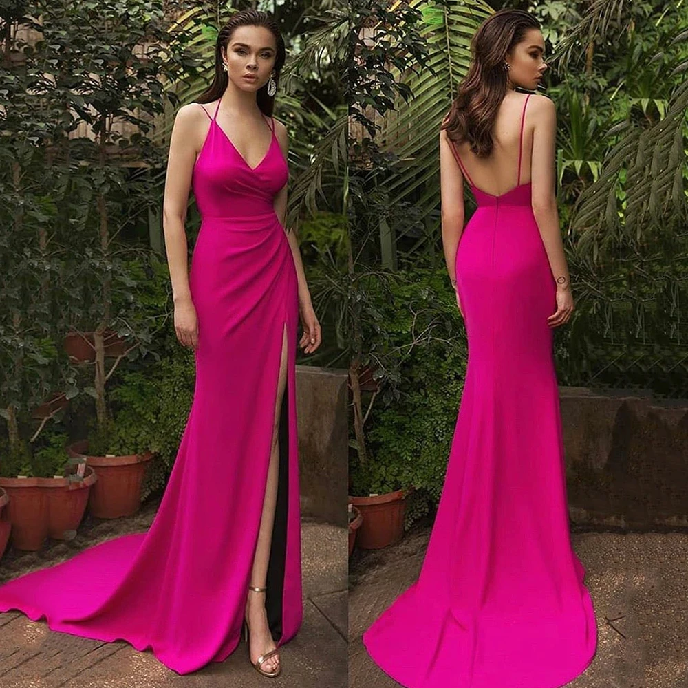 UZN elegante vestido largo de fiesta de sirena, vestido fiesta largo fucsia con tirantes finos, descubierta, talla grande, 2022|Vestidos de graduación| - AliExpress