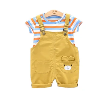 

New Summer Baby Boy Clothes Suit Children Girl Cotton Striped T Shirt Overalls 2Pcs/set Toddler Fashion Clothing Kids Tracksuits