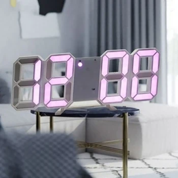 

3D LED Digital Wall Clock Date Time Nightlight Display Alarm Clock Home Living Room Decor Modern Design Table Desktop Clocks