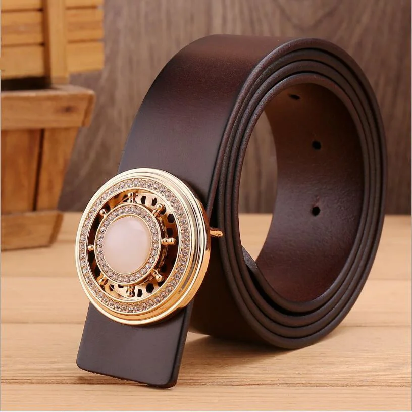 Diamond Gemstone Buckle Genuine Leather Belt Luxury Designer Real Leather Cowskin Jeans Belts Fashion Strap Waistband ZLB414