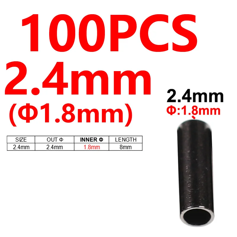 size2.4mm Wifreo 100 шт. 0,5~ 2,8 латунь рыболовные щипцы рукав Щука трубы Лидер провода обжимные рукава - Цвет: size2.4mm