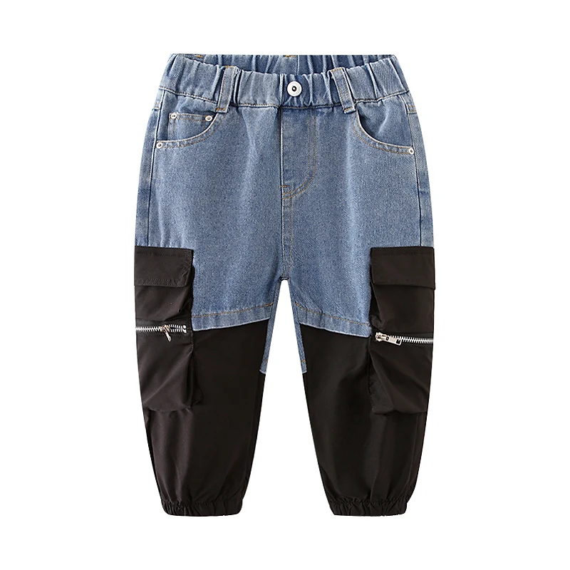 Spring Autumn Children's Boys Jeans Denim Zipper Pocket Patchwork For 2 3 4 5 6 8 10 12 Years Kids pants boys jeans