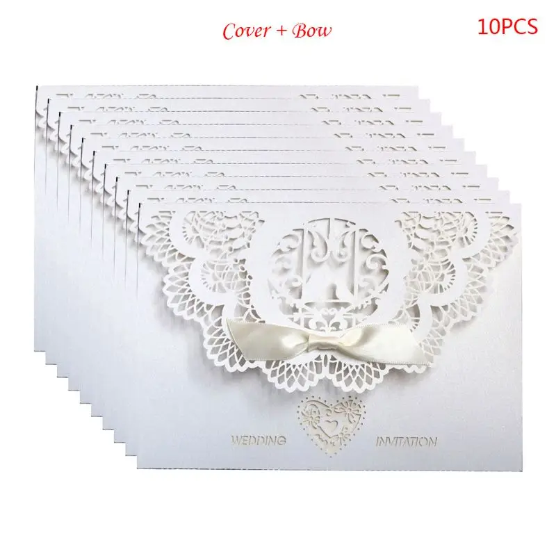 10pcs/set European Style Lace Wedding Greeting Invitation Card Cover Laser Cut Engagement Party Supplies E65B - Цвет: Белый