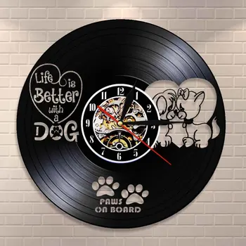 

Life Is Better With A Dog Inspirational Quote Vet Clinic Dog Wall Decor Wall Clock Paws On Board Vintage Vinyl Record Wall Clock
