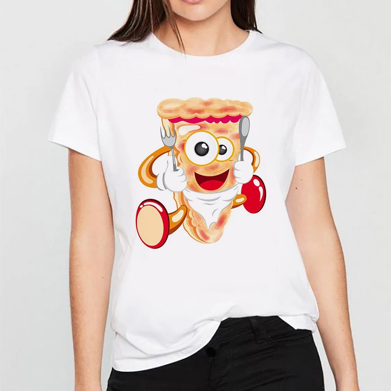 90s Графический рок футболки женские пицца тема Футболка женская Тканевая обувь в