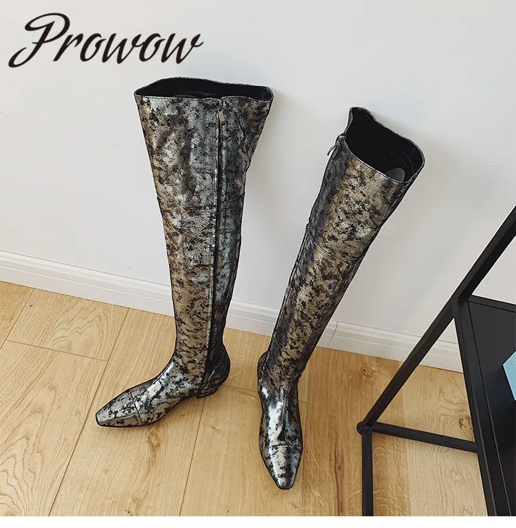 

Prowow New Genuine Leather Gladiator Over The Knee HIgh Thigh High Boots Sexy Pointed Toe Zip Side Autumn Winter Boots Shoes