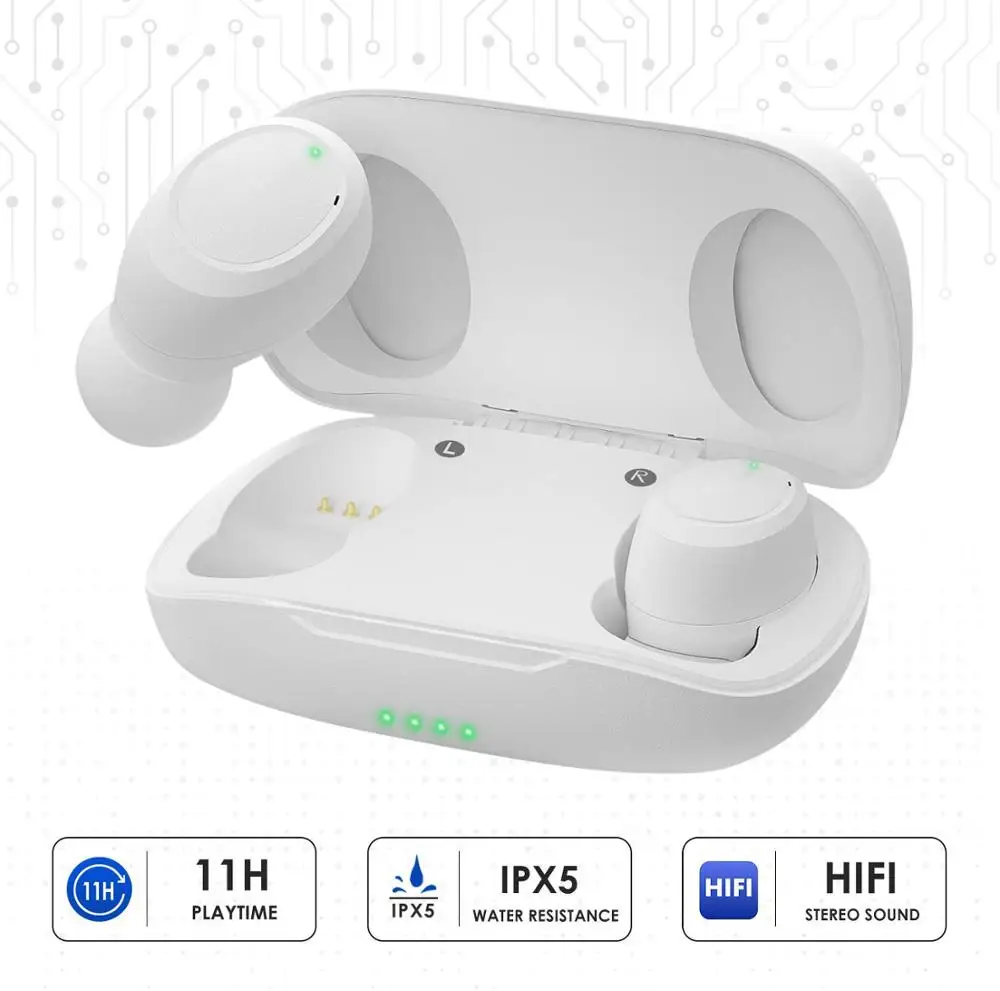 White Мини Bluetooth 5,0 True Беспроводной наушники IPX5 устойчивость к поту громкой связи Bluetooth гарнитура спортивные наушники Портативные Hi-Fi плееры стерео с зарядный чехол - Цвет: White