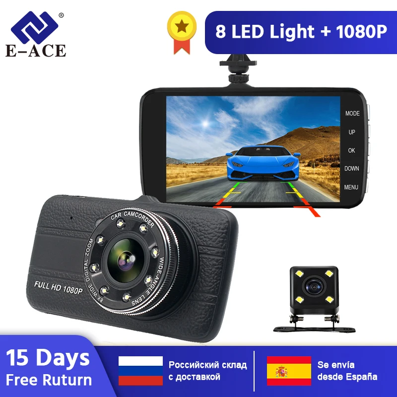 

E-ACE Dashcam FHD Night Vision Car Camera Auto Camera Mirror Recorder Camera For Car in Cam Camcoder Automotive Video Recorder