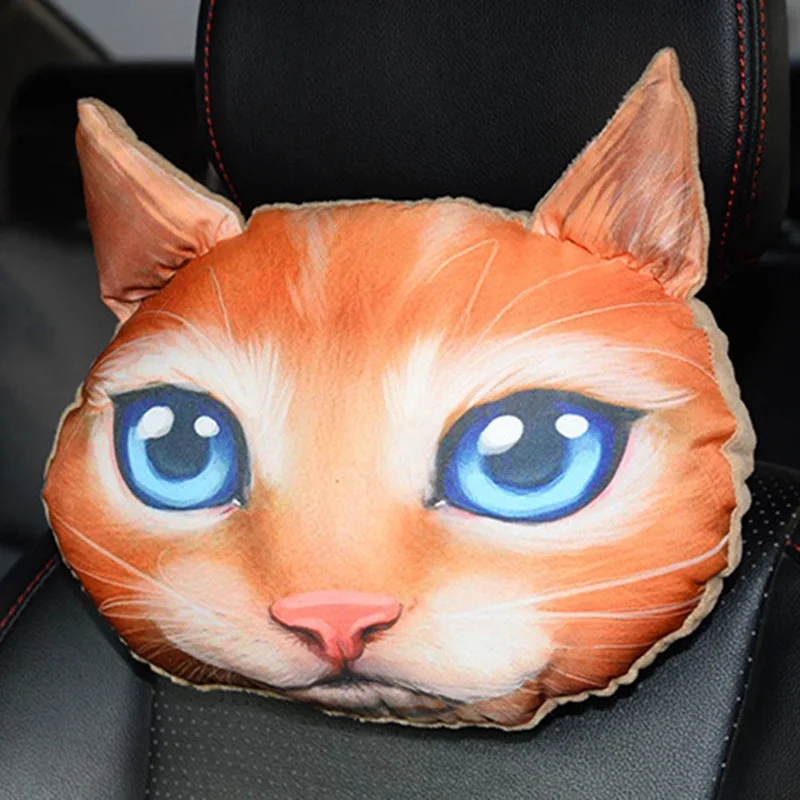 25*25*10 см 3D кошка собака милый Принт животные голова автомобиля чехлы для сидений шеи отдыха плюшевые подушки безопасности подголовник с наполнением