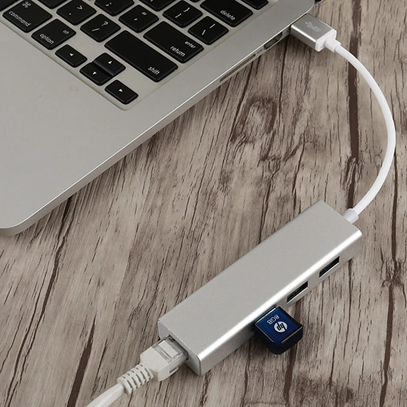USB 3,1 type C(USB-C) к RJ45 Gigabit Ethernet LAN сетевой адаптер 3,0 USB концентратор серебристый