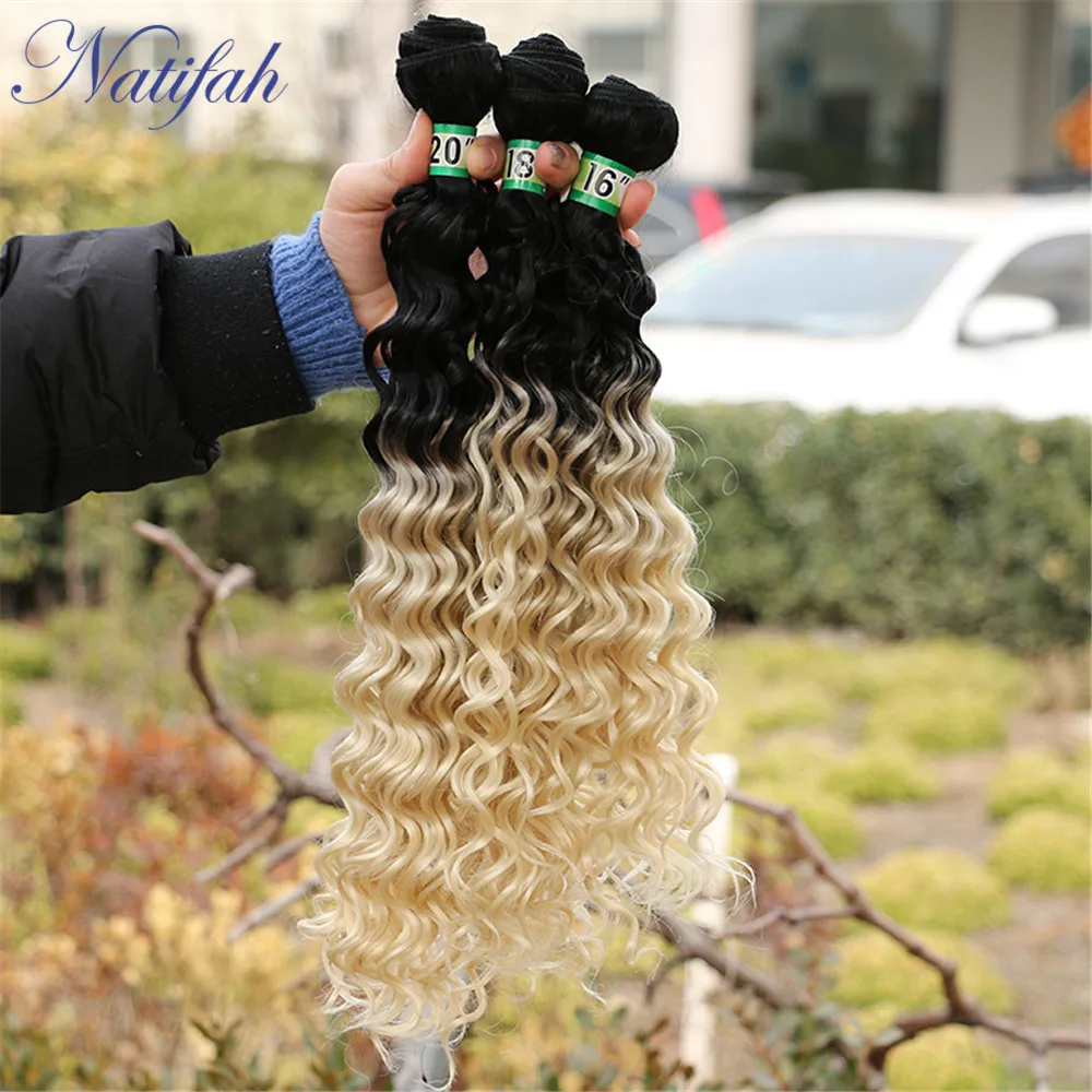 Natifah Омбре глубокая волна пряди бразильские глубокая волна пучок синтетических волос Плетение 16 18 20 дюймов 1 3 пряди вьющиеся волосы ткачество