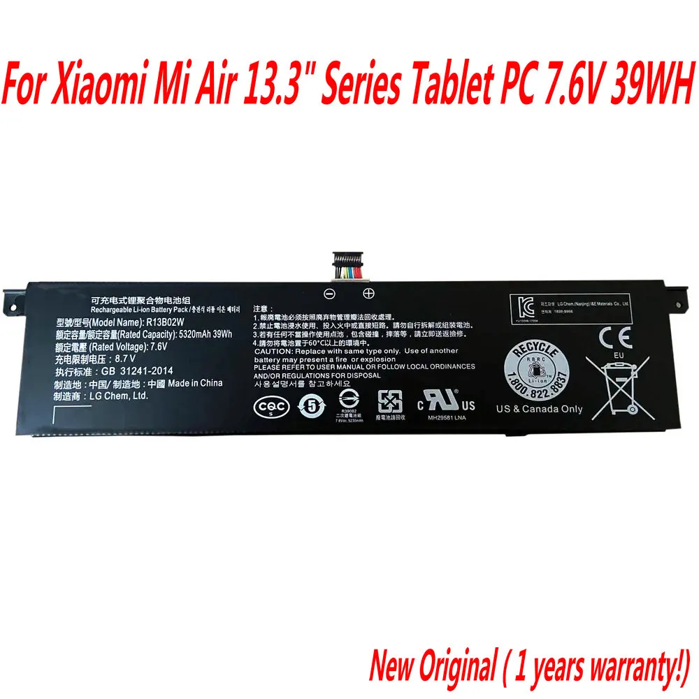 

Original 7.6V 5230mAh 39WH R13B01W R13B02W Laptop Battery For Xiaomi Mi Air 13.3" Series Tablet PC