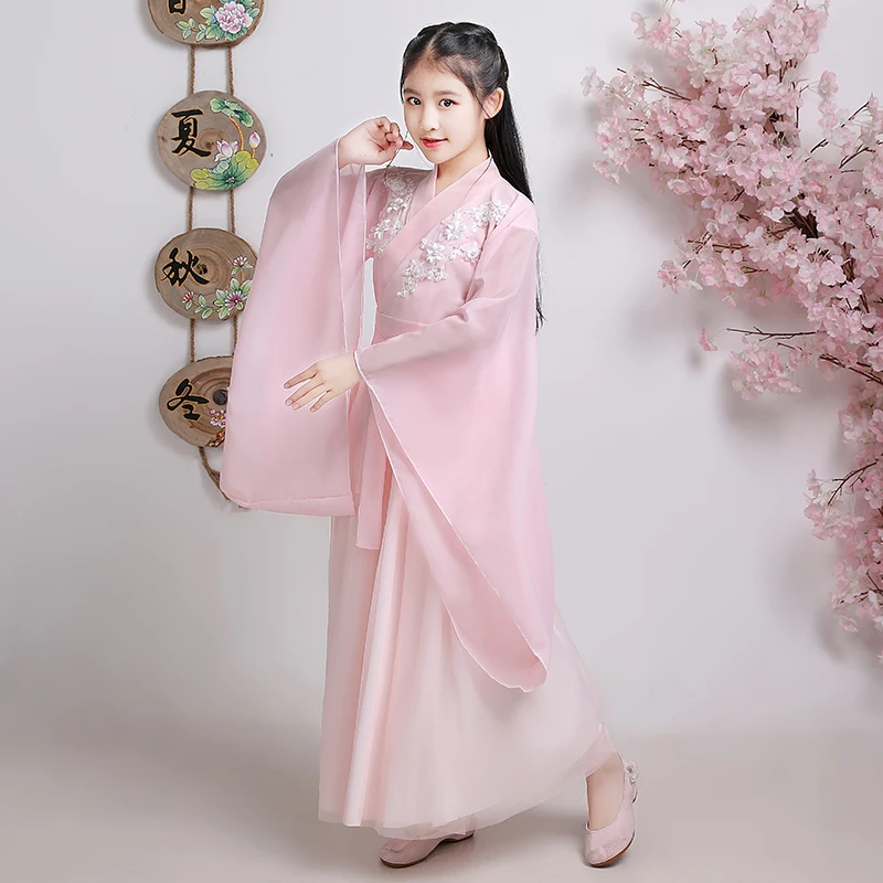 pink 2 Han Fu/Детское платье принцессы для дня рождения, танцев, выступлений, традиционное китайское платье для свадьбы, вечеринки - Цвет: pink 2