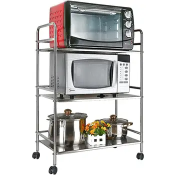 

304 Stainless Steel Microwave Oven Shelf Kitchen Landing Multi-layer Pot Shelf Oven Pulley Thickening