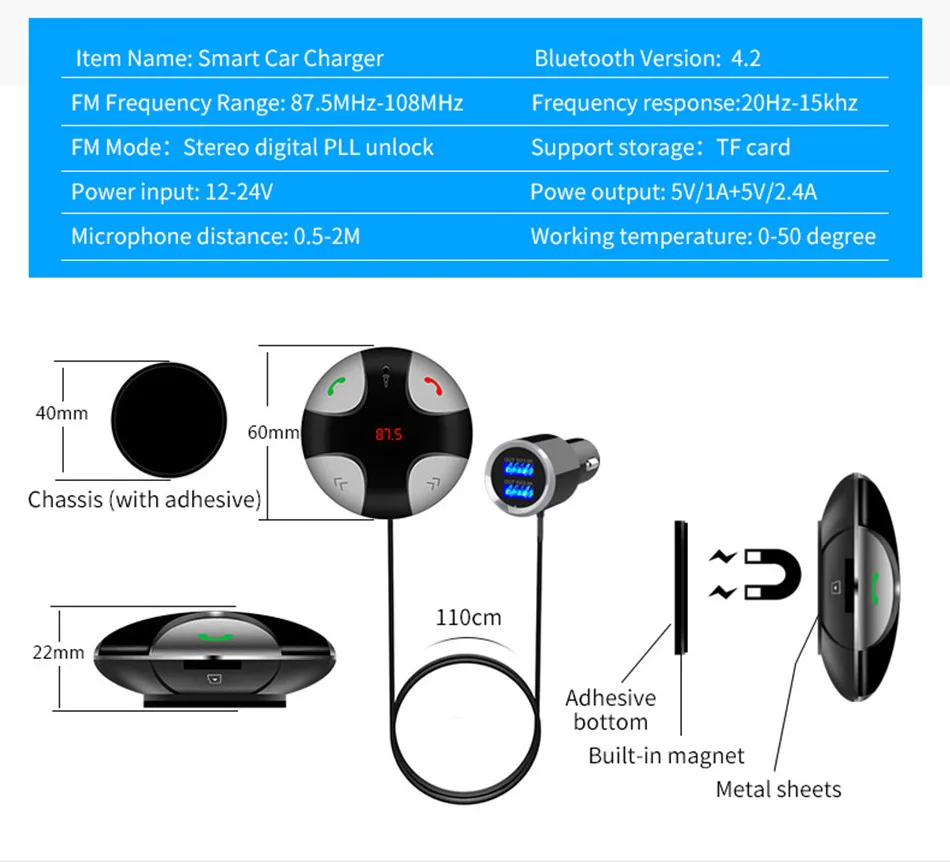 Bluetooth приемник Магнитный fm-передатчик модулятор Автомобильный AUX беспроводной радио адаптер MP3-плеер и микрофон USB быстрое автомобильное зарядное устройство