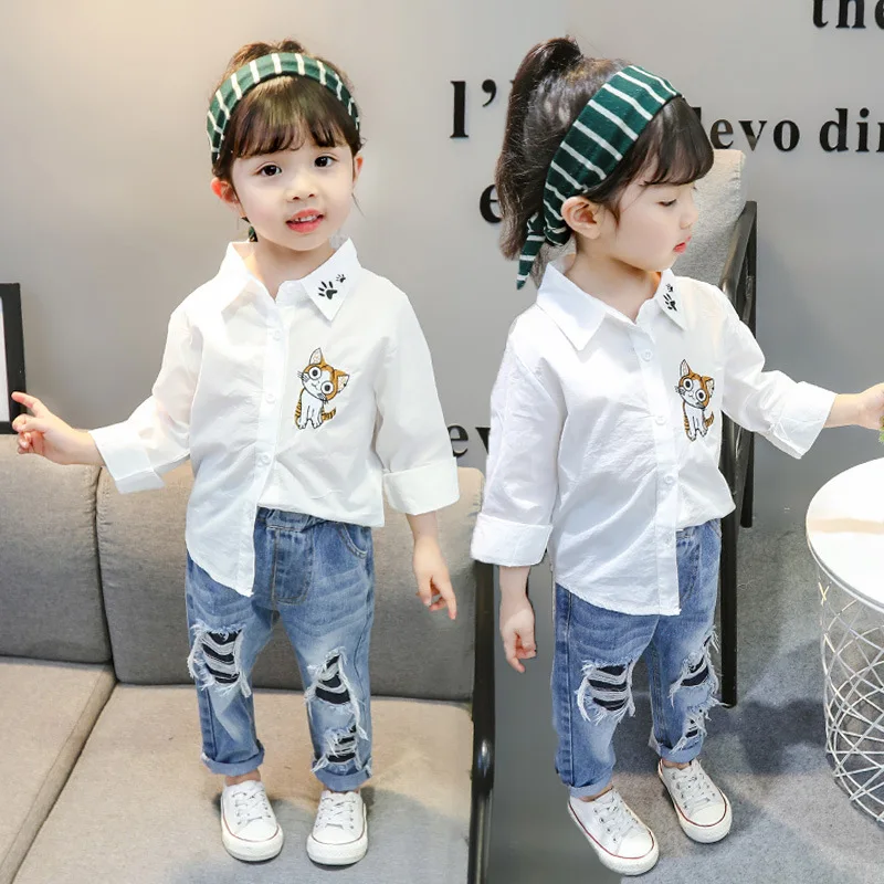 

Girls Autumn Clothing 2019 New Style Western Style GIRL'S Shirt 5 Versatile CHILDREN'S Embroidery Base Shirt 1-3 Years Old Baby