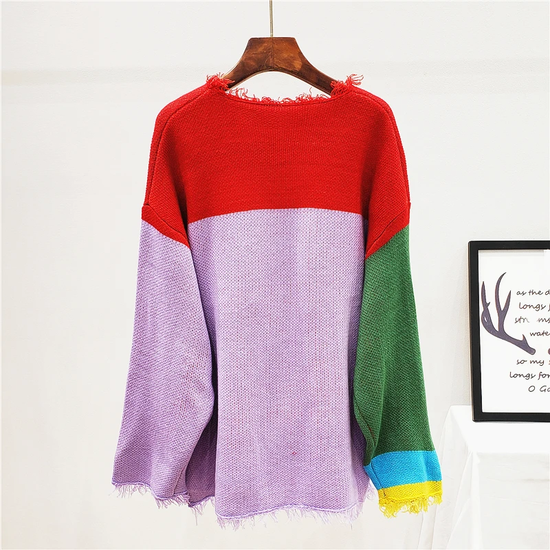 Autumn Jumper Women Streetwear Sweater Loose Pull New Cartoon Sequins Letter Bat Sleeve Befree Colour Knitted Sweaters Jacket