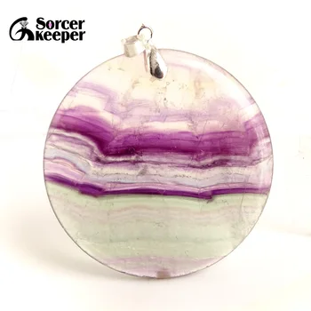 

Drop Natural Rainbow Fluorite Quartz Crystal Pendant Purple Healing Reiki Polished Slice Necklace for Jewelry Making BD127