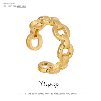 

Yhpup Fashion Golden Chain Opening Ring for Women Minimalist Copper Engagement Finger Ring Metal Jewelry Office Gift 2020