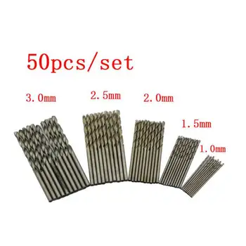 

50Pcs HSS Titanium Coated Drill Bits High Speed Steel Twist Drill Bit Set High Quality Power Drilling Woodworking Tools 1-3mm