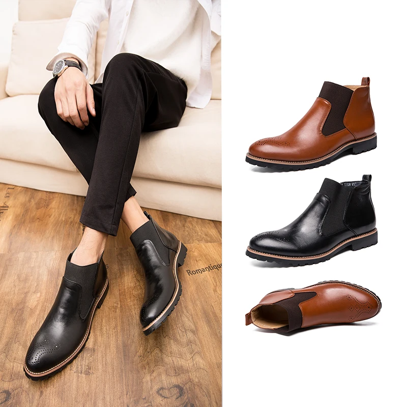 

Fashion Leather Casual Shoes Men 2019 Winter Fur Chelsea Style Men Boots Handmade Vintage Leather Ankle Boots Men HX-124