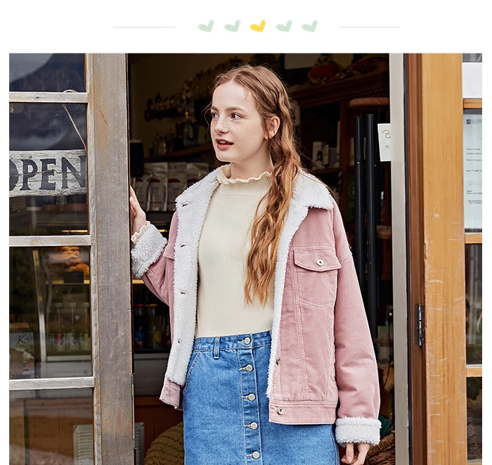 SEMIR куртка женская Новая Осенняя короткая Вельветовая куртка имитация ягненка кашемир Корейская свободная модная куртка Женское пальто