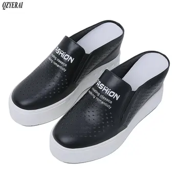 

Spring summer natural leather women's slippers inner height small hole ventilation slippers sandals cowhide women's shoes