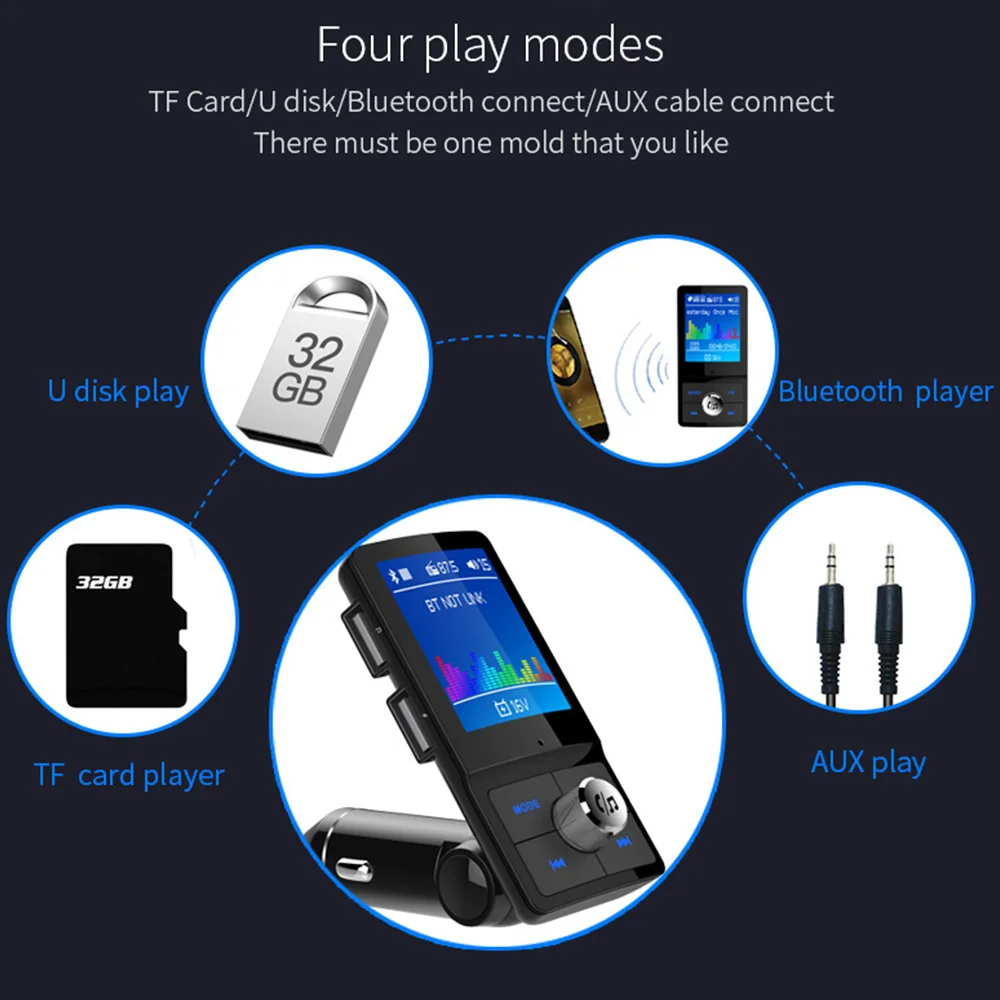 Bluetooth fm-передатчик Aux In 5EQ музыка 1,7" ЖК-Автомобильный MP3-плеер Bluetooth 4,2 автомобильный комплект громкой связи 2-USB зарядное устройство Поддержка TF карты