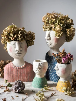 

Han multi-meat flower pot green luo creative ornament art vase vase dry flower personality decoration head figure home decore