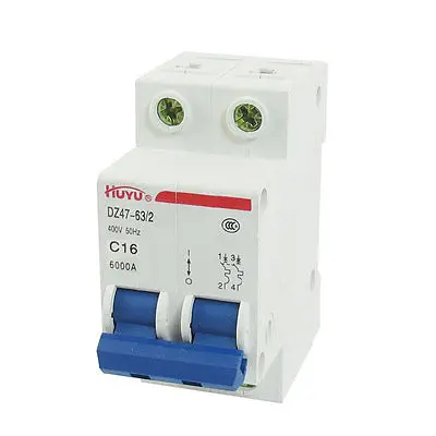 AC400V 10A/6000A двойной полюс миниатюрный выключатель din-рейку DZ47-63 C10