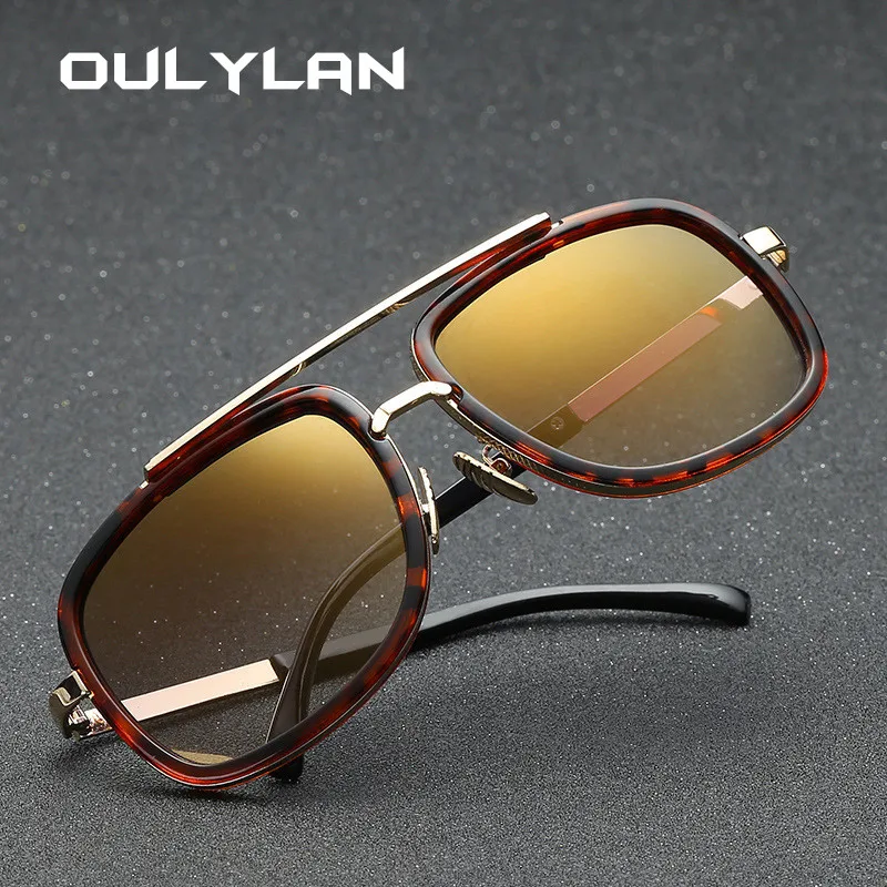 Oulylan винтажные Квадратные Солнцезащитные очки Мужские брендовые градиентные металлические солнцезащитные очки женские большие оправы Солнцезащитные очки UV400 розовые красные