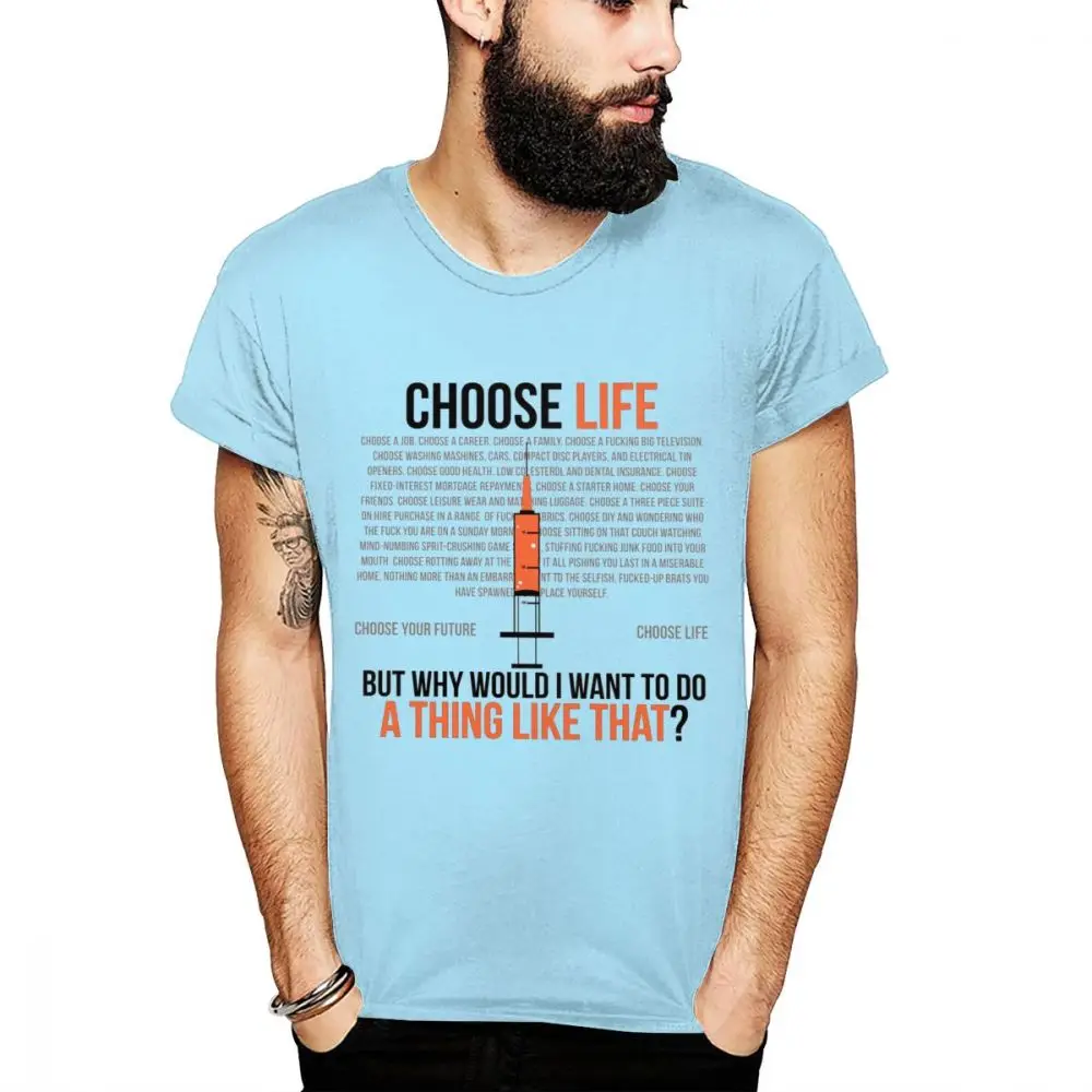 Crewneck Choose Life, тренировочная футболка в стиле хип-хоп для мужчин, хлопок, La Camiseta - Цвет: Небесно-голубой
