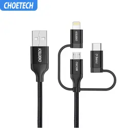 CHOETECH 3-в-1 кабель MFi для iPhone 7 8 Быстрая зарядка кабель Micro Тип usb C кабель для samsung S8 для Lightning 8 Pin USB кабель
