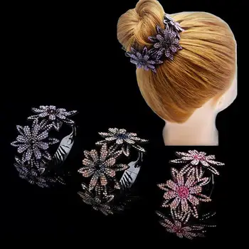 

2pcs Rhinestone Hair Bun Claws Holders Crystal Rhinestones Nest Bud Hair Claws Crabs Clips Maker Bun Hairgrip For Bezel Ponytail