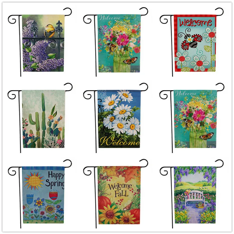 

Lychee Double Sides Garden Flags Colorful Flowers Series Flax Banner Party Banner Flags DIY Festival Decoration Accessiories
