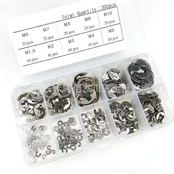 

300pcs/set Stainless Steel Snap Ring E-Clip Washer Assortment Kit Circlip Retaining Ring for Shaft Fastener M1.5-M10 Set
