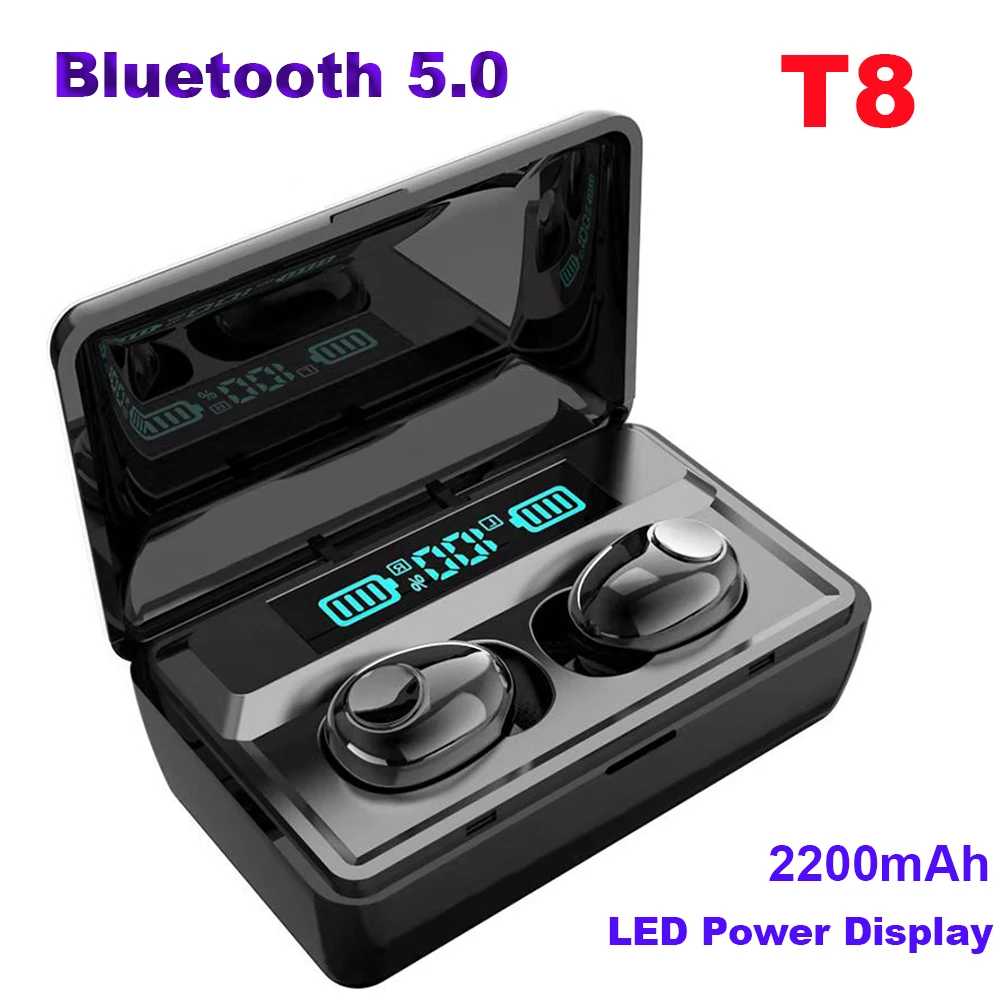 T8 TWS 2200 мАч беспроводной Bluetooth светодиодный дисплей питания супер бас стерео