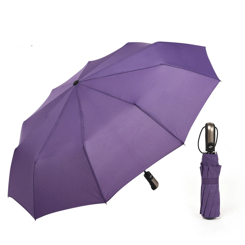 10-purple Полностью автоматический складной черный пластиковый мужской деловой зонтик для защиты от ветра армированный Многофункциональный Зонт от дождя и дождя - Цвет: 10-purple