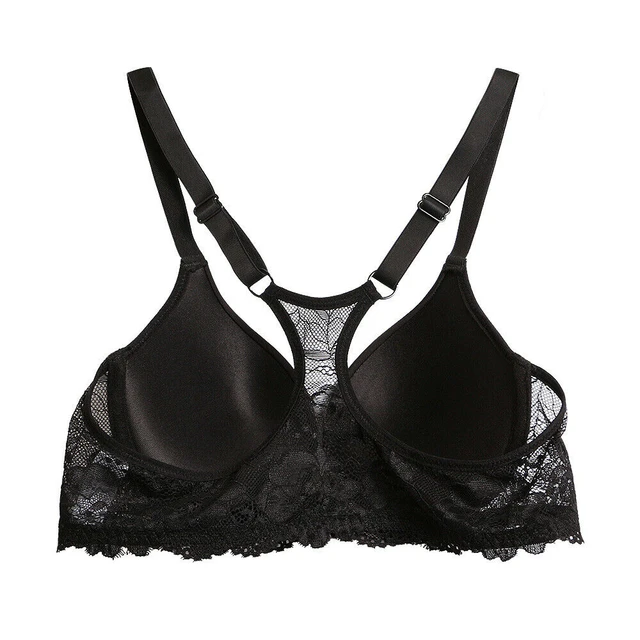 YBCG Push Up Bra Front Closure Lace Hollow Y-line Strap Lingerie Black Thin  Padded Floral