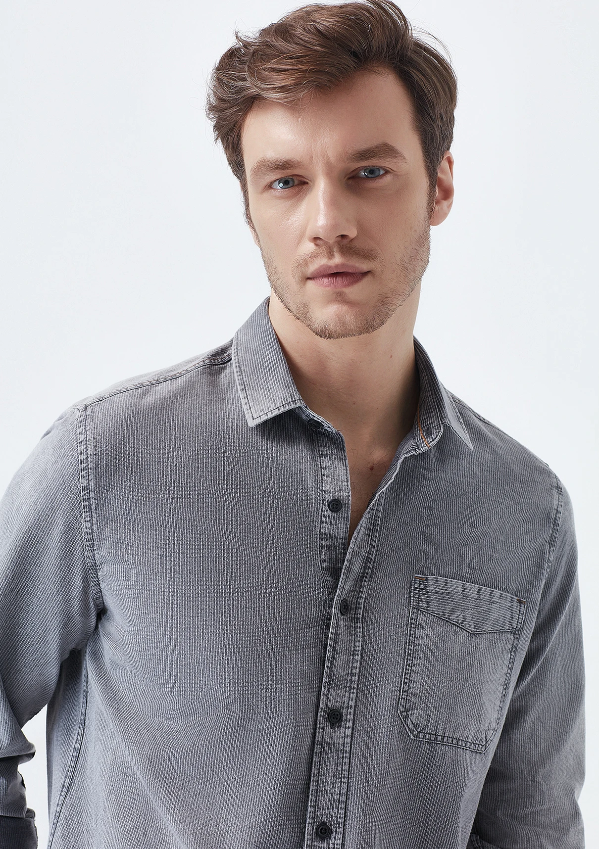 Camicie a righe da uomo Mavi camicie camicia a maniche lunghe Slim senza  bottoni colletto grigio moda Casual Streetwear 021420 30707| | - AliExpress