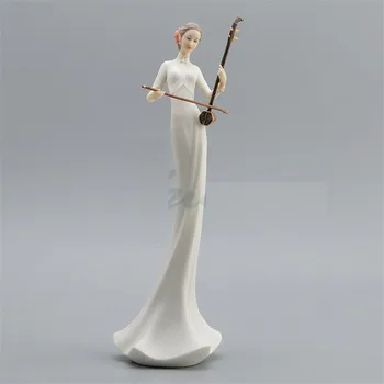 

38cm Chinese Style Erhu Fiddl Woman Band Art Sculpture Figure Statue Resin Craft Home Decoration Birthday Gift R3368