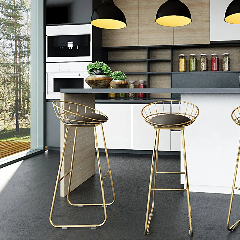 Europe Wrought Iron Bar Bar Counter Chair Concise Leisure Time Dining Chair Originality Golden High Footstool Restaurant Chair