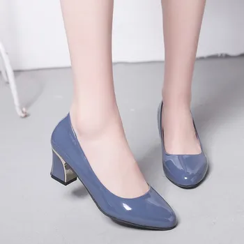 

QSR 5.5CM PUMPS Work shoes black 2019 shallow mouth high heel thick with fashion single shoes professional patent leather