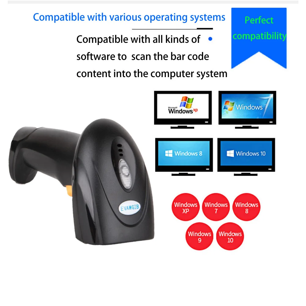 EV-J08 cheapest 1D Wired barcode scanner EV-DA5 Bluetooth wireless bar code scanner QR reader for supermarket