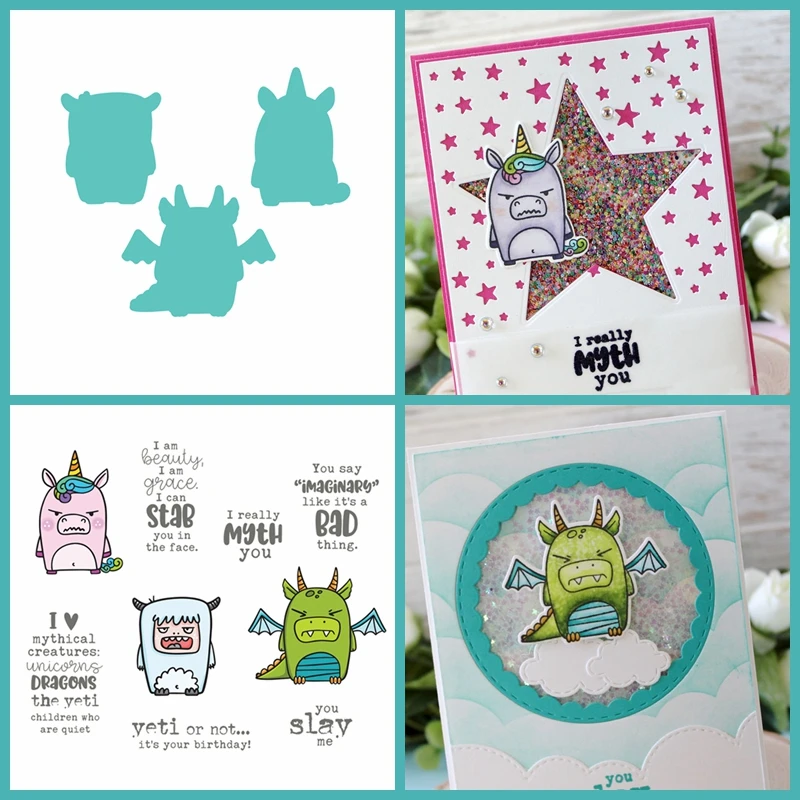 

Mythical Creatures Unicorn Goat Dinosaur Metal Cutting Dies And Clear Transparent Stamps Unique Font Type Phrase 2020 Arrival